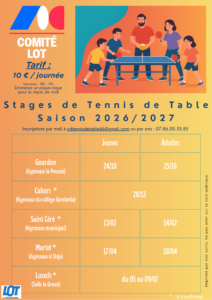 Lire la suite à propos de l’article Stages tennis de Table